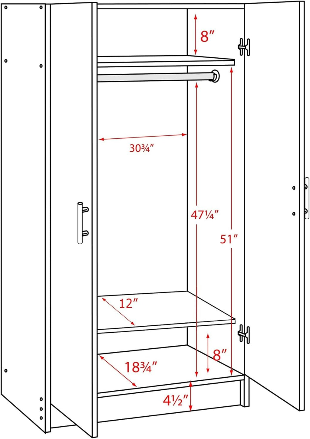White Armoire Wardrobe with Hanging Rail M3273