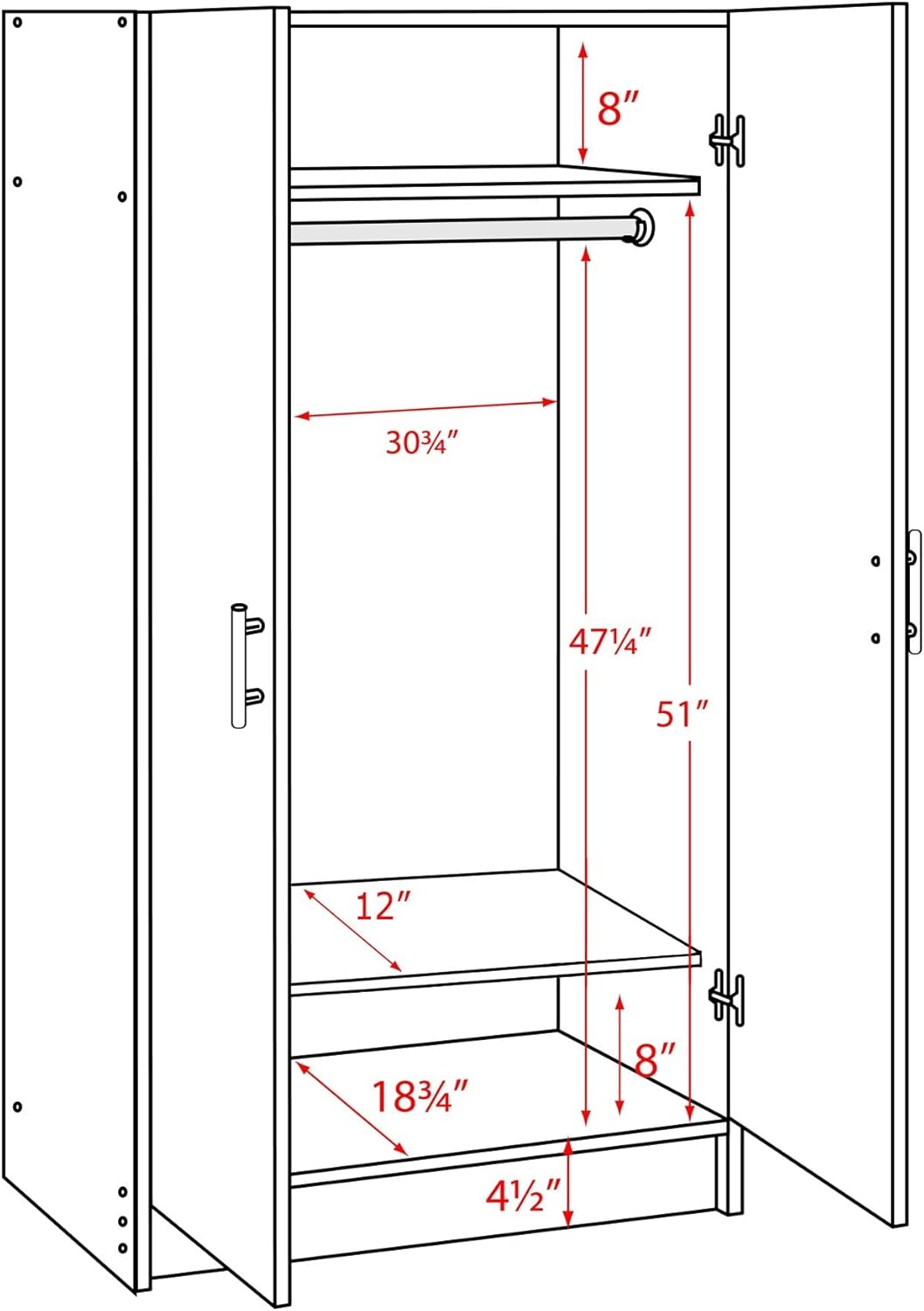 White Armoire Wardrobe with Hanging Rail M3273