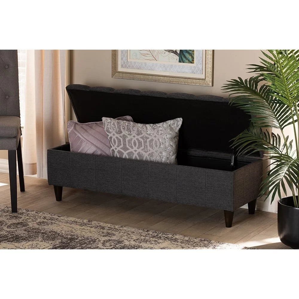 Charcoal Fabric Upholstered Wood Storage Bench Ottoman S9178