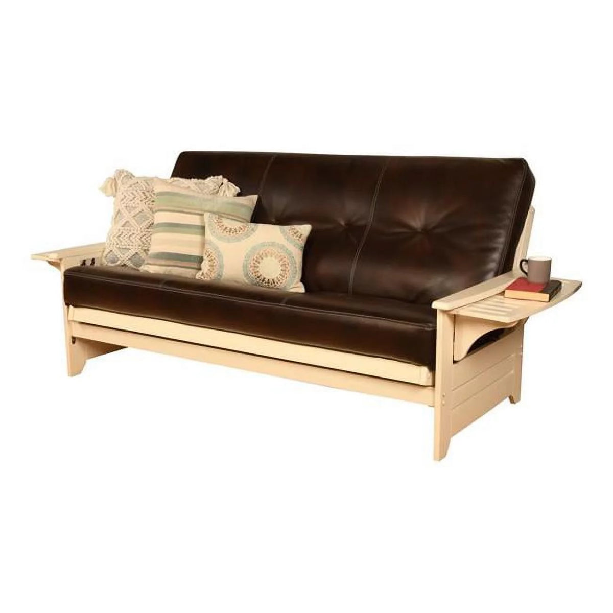 Antique White Futon with Brown Faux Leather Mattress V554076