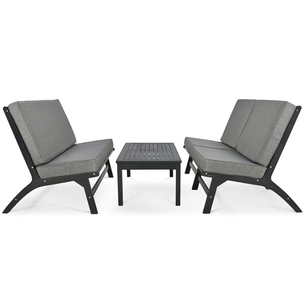 4 Pieces Acacia Solid Wood Outdoor Sofa Set with Coffee Table and Cushions D490301