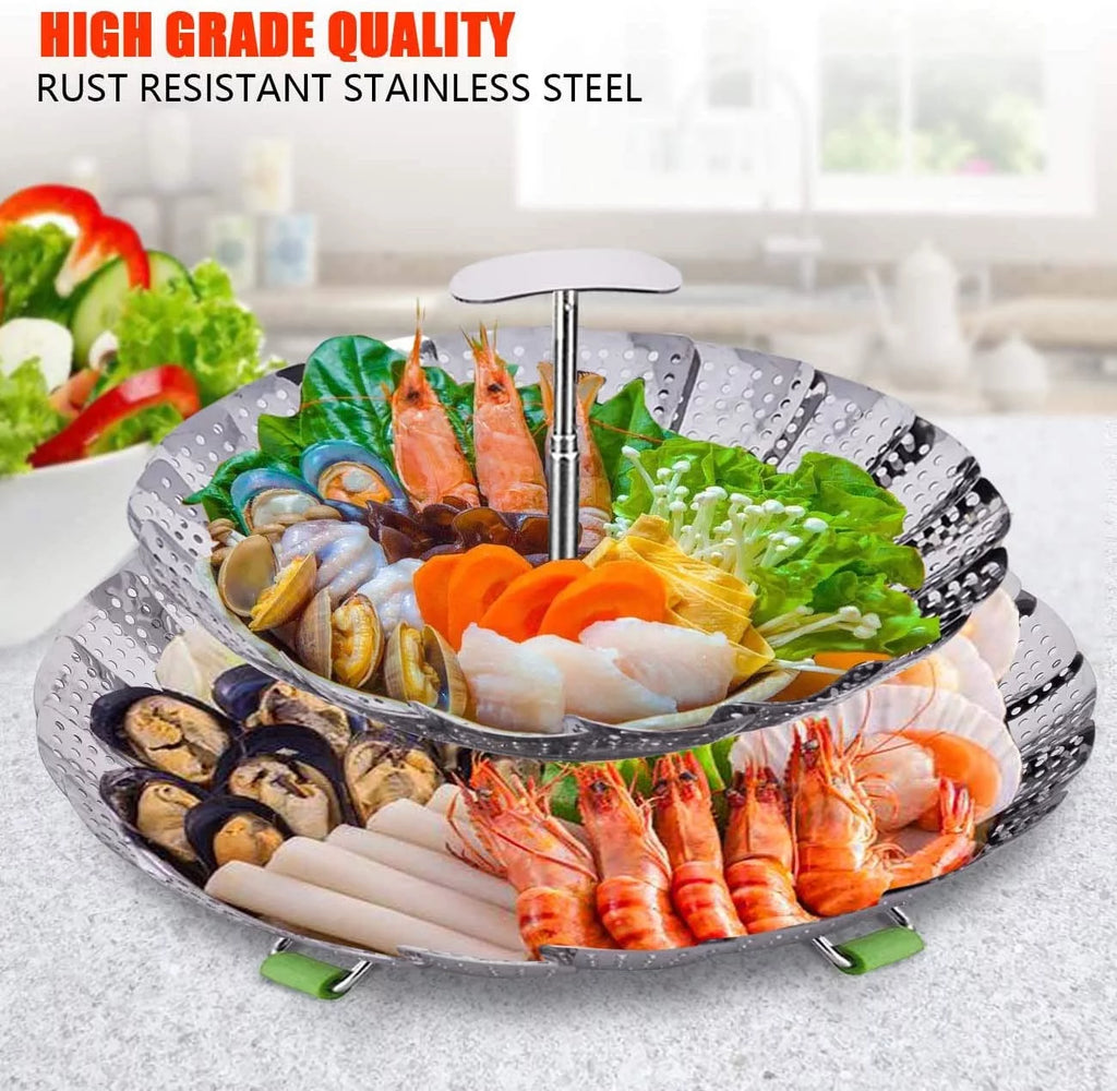 Double Layer Stainless Steel Collapsible Steamer Basket K897779