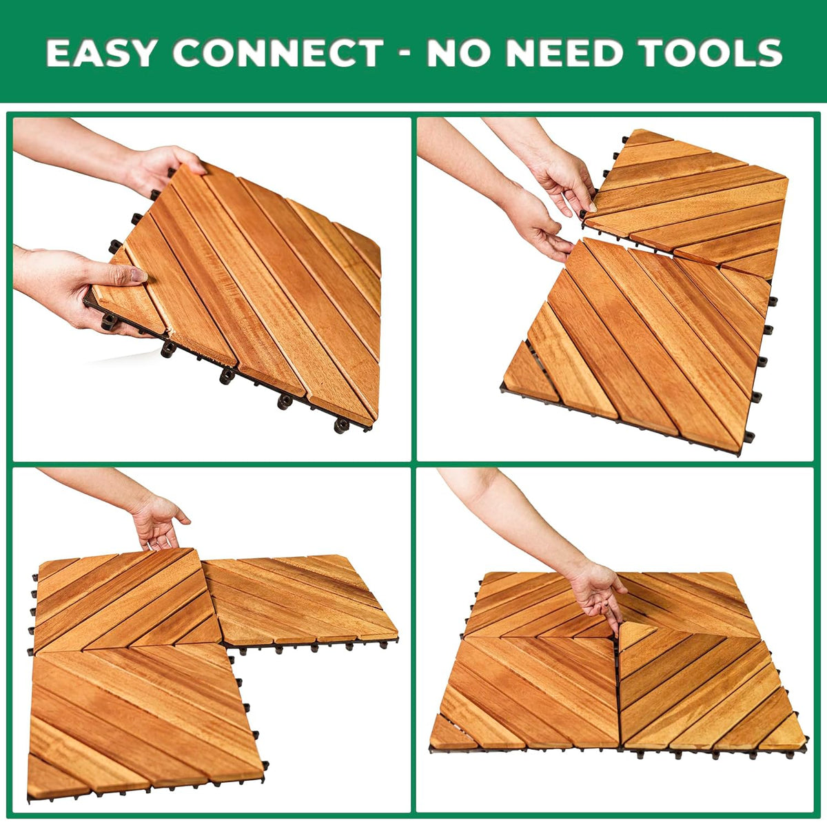 Interlocking Deck Tile (Pack of 10, 12"x12") Acacia Hardwood Patio Tile in Solid Acacia Wooden Oiled Finish Waterproof H616