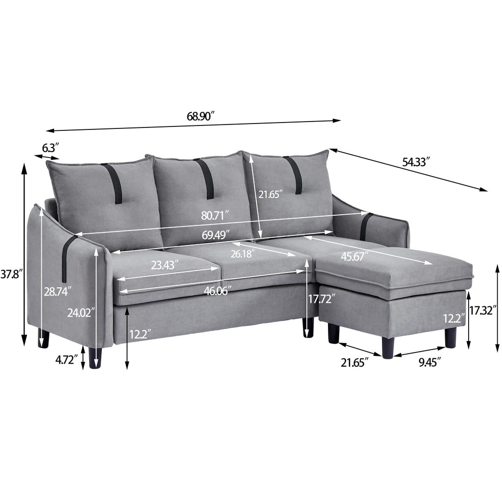 Lightgrey Sherpa Sectional Sofa with Footstool S136096