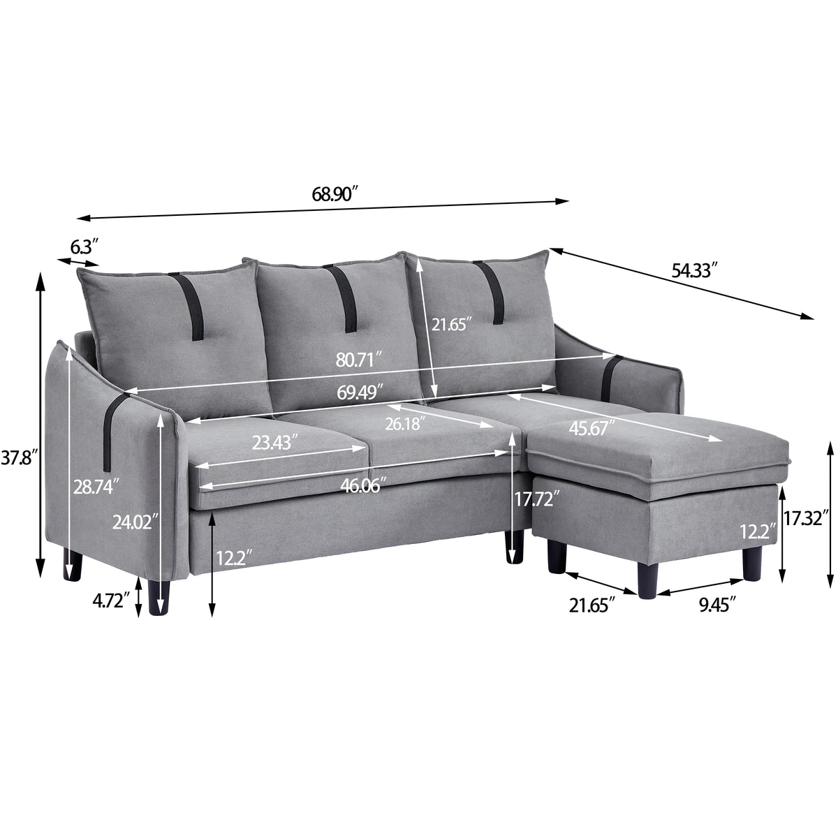 Lightgrey Sherpa Sectional Sofa with Footstool S136096