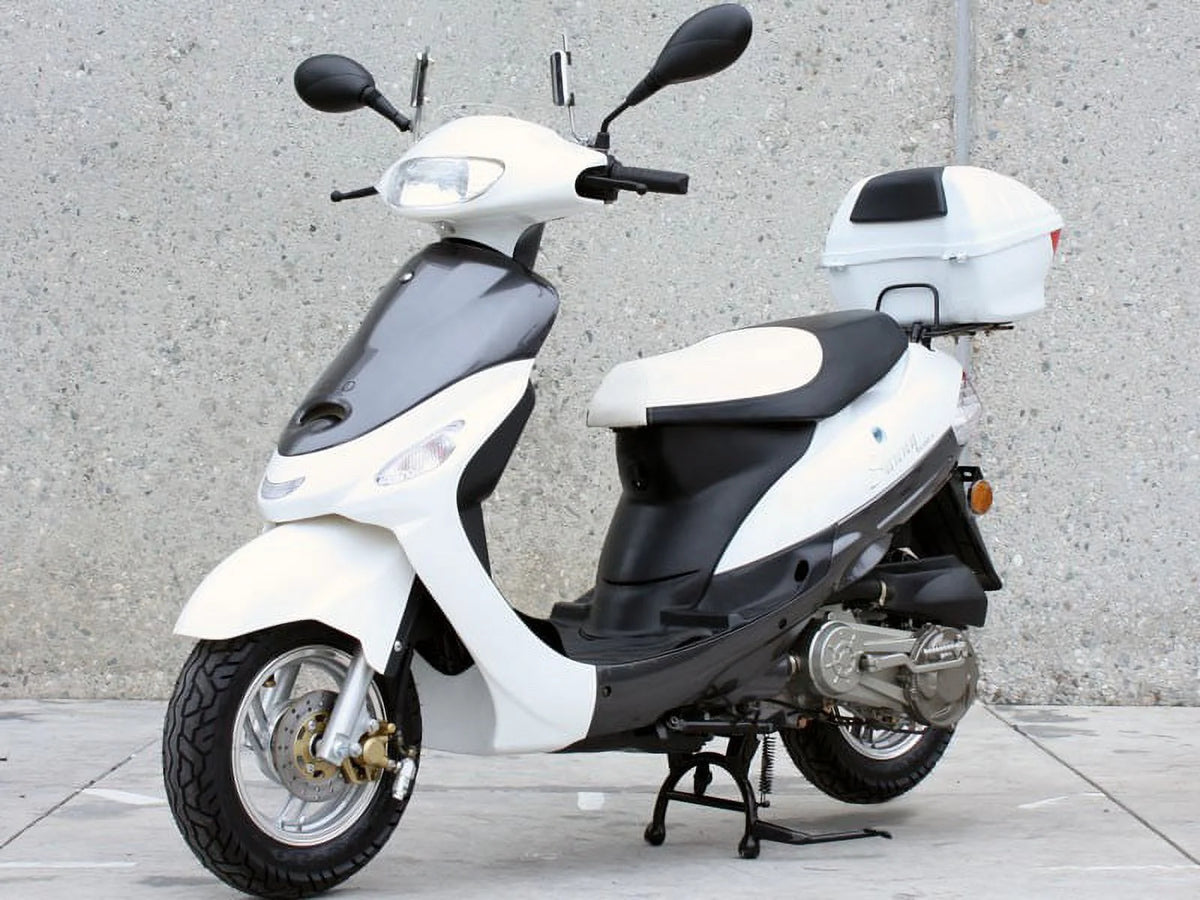 White 50cc Moped Scooter with 10" Wheels and Rear Trunk W713005