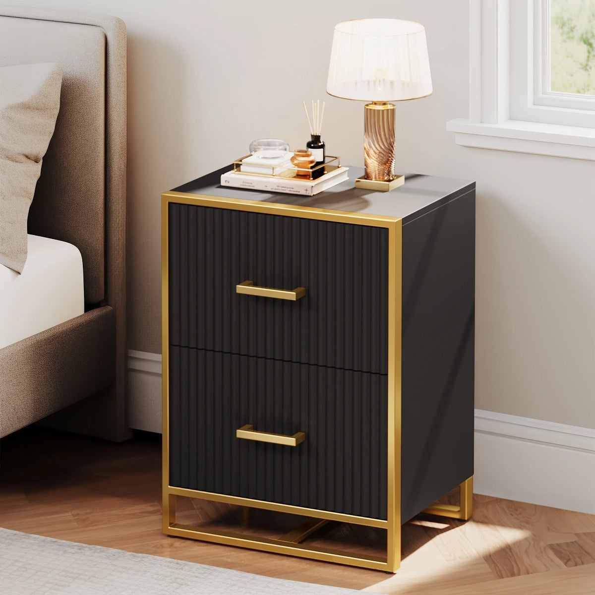 2 Drawer Wood File Cabinet with Metal Legs V16649
