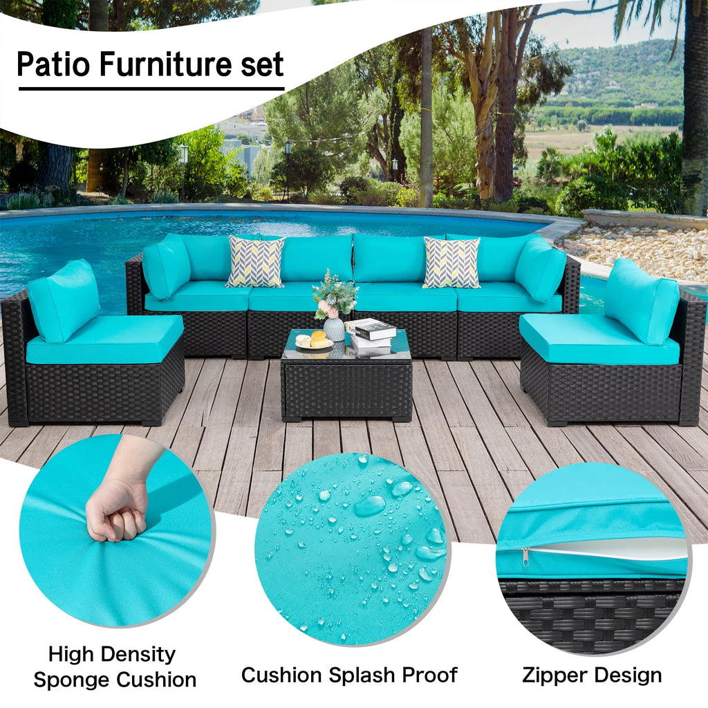 7 Pieces Black Wicker Outdoor Sectional Sofa Set O672233