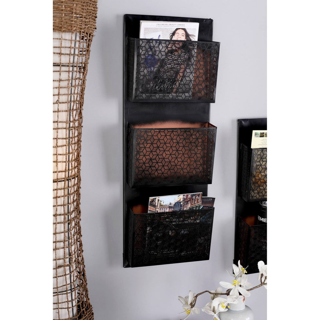 Metallic Black / Beige Wall Mounted 3 Pocket Letter Holder R663