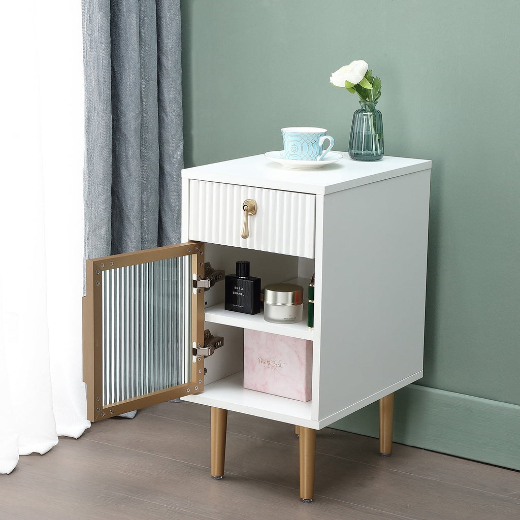 White Narrow Nightstand with Drawer W34818