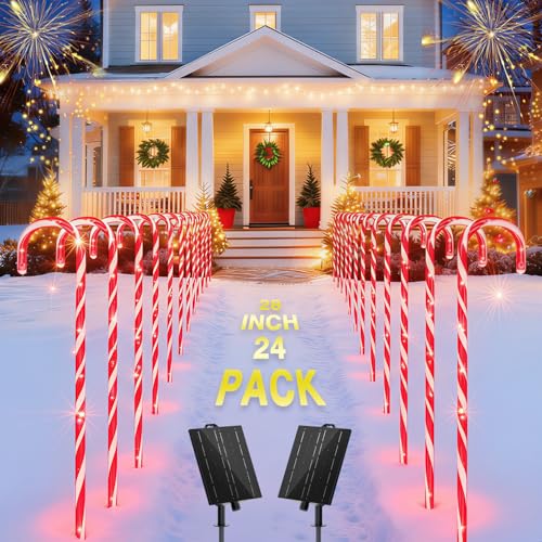 24 Pack 28" Solar Candy Cane Path Lights with Stakes R925728