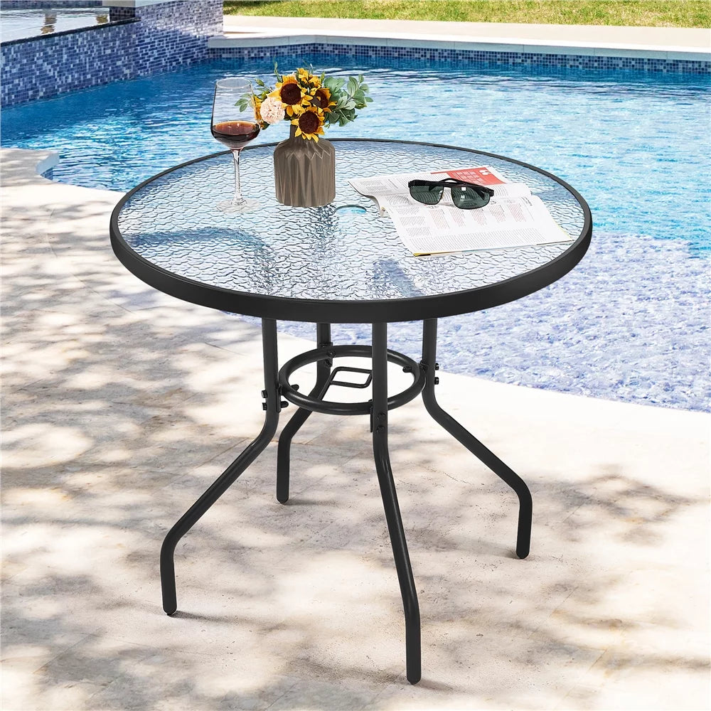 31.5'' Outdoor Patio Round Bistro Table with Umbrella Hole, Black T594