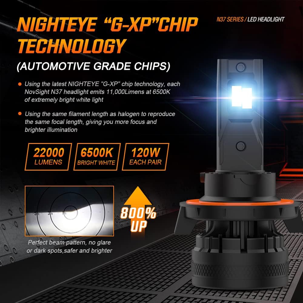 H13 9008 LED Headlight Bulbs, 22000LM 120W, 6500K Cool White IP68 Waterproof, Pack of 2 C57833