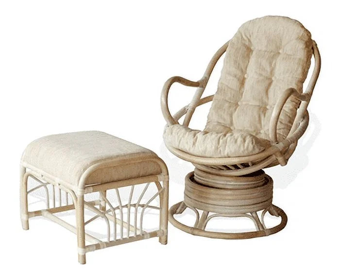 Natural Rattan Wicker Ottoman Footstool with Cream Cushion S8141