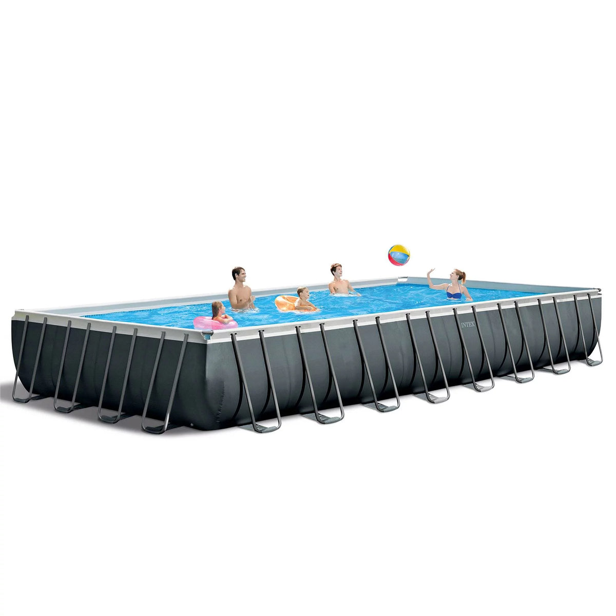 Gray Rectangular Above Ground Swimming Pool Set L4489