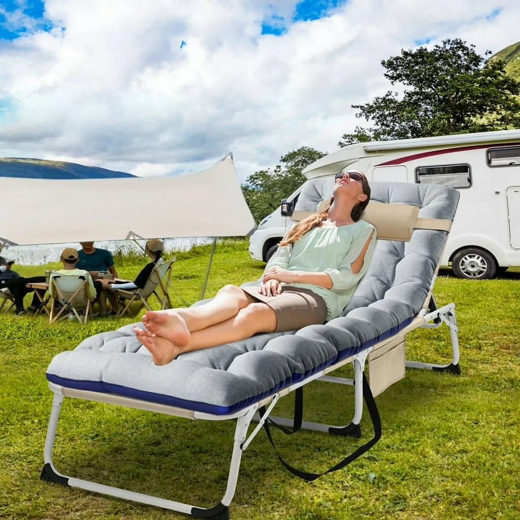 Heavy Duty Tanning Chair with Face & Arm Holes Adjustable 5-Position Folding Chaise Lounge Chair Y188