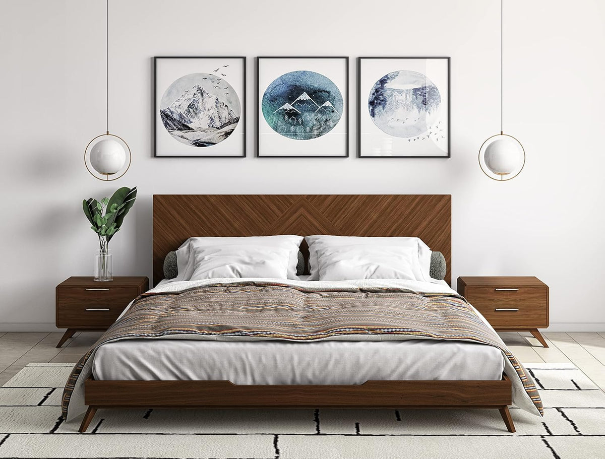California King Brown Walnut Panel Bed with Wood Legs Z597705