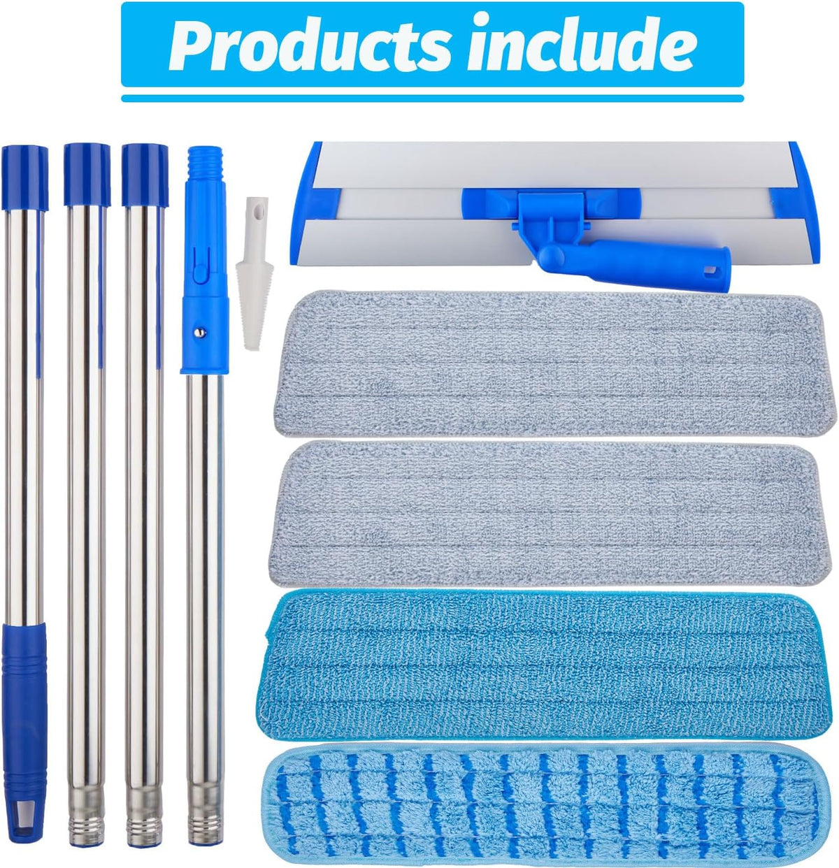 Microfiber Flat Mop with 4pcs Reusable Washable Mop Pads H781173
