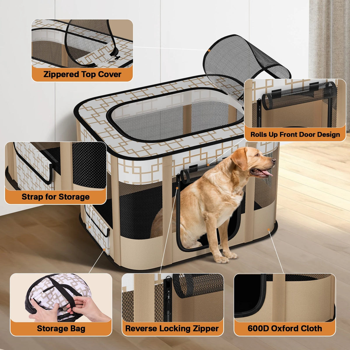 Foldable Pet Playpen with Removable Shade Cover G650
