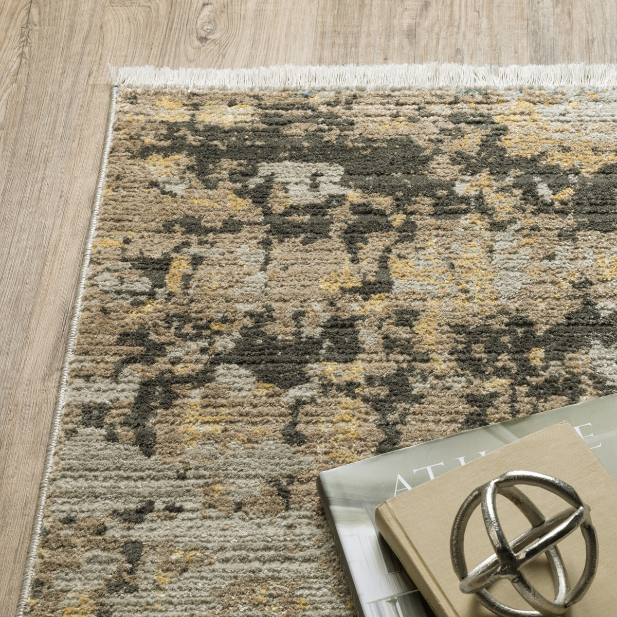 Abstract Gold Black Area Rug 2'3" x 7'6" T712