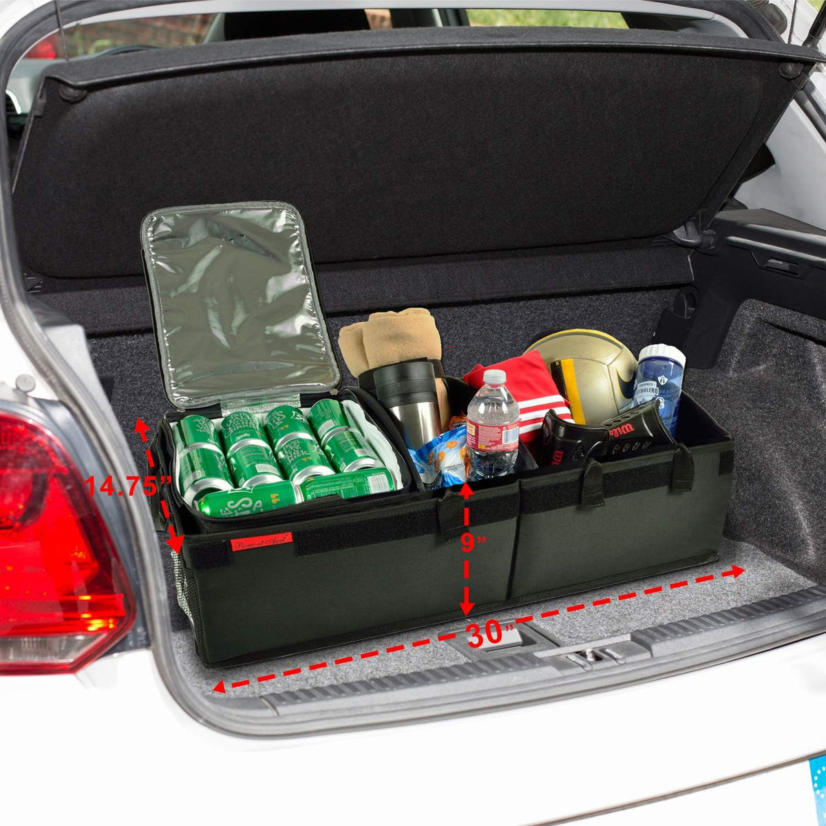 Heavy Duty Rigid Base Trunk Organizer with 28 Can Capacity Leak Proof Cooler, Adjustable Dividers, Pack of 2 P709