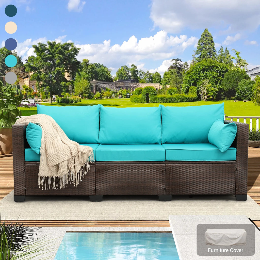 3-Seat Patio Wicker Rattan Sofa with Cushions, Gray W66611
