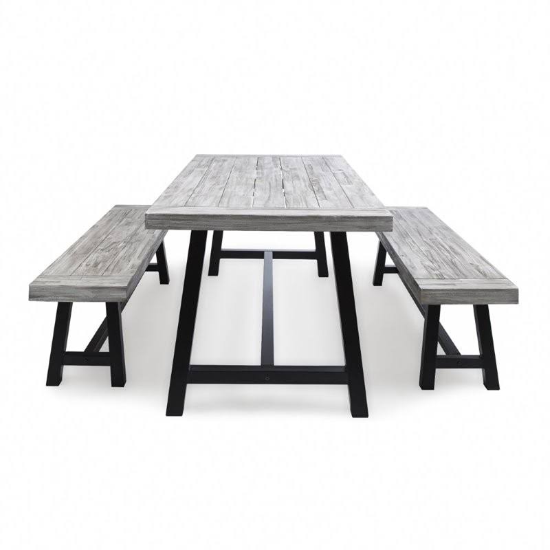 3 Piece Outdoor Acacia Wood Dining Set in Light Gray M4850