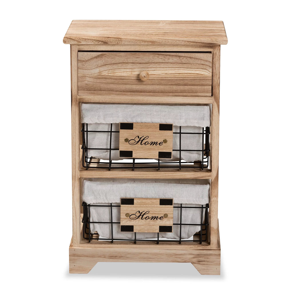 Oak Brown Wood 1 Drawer End Table with Baskets B165