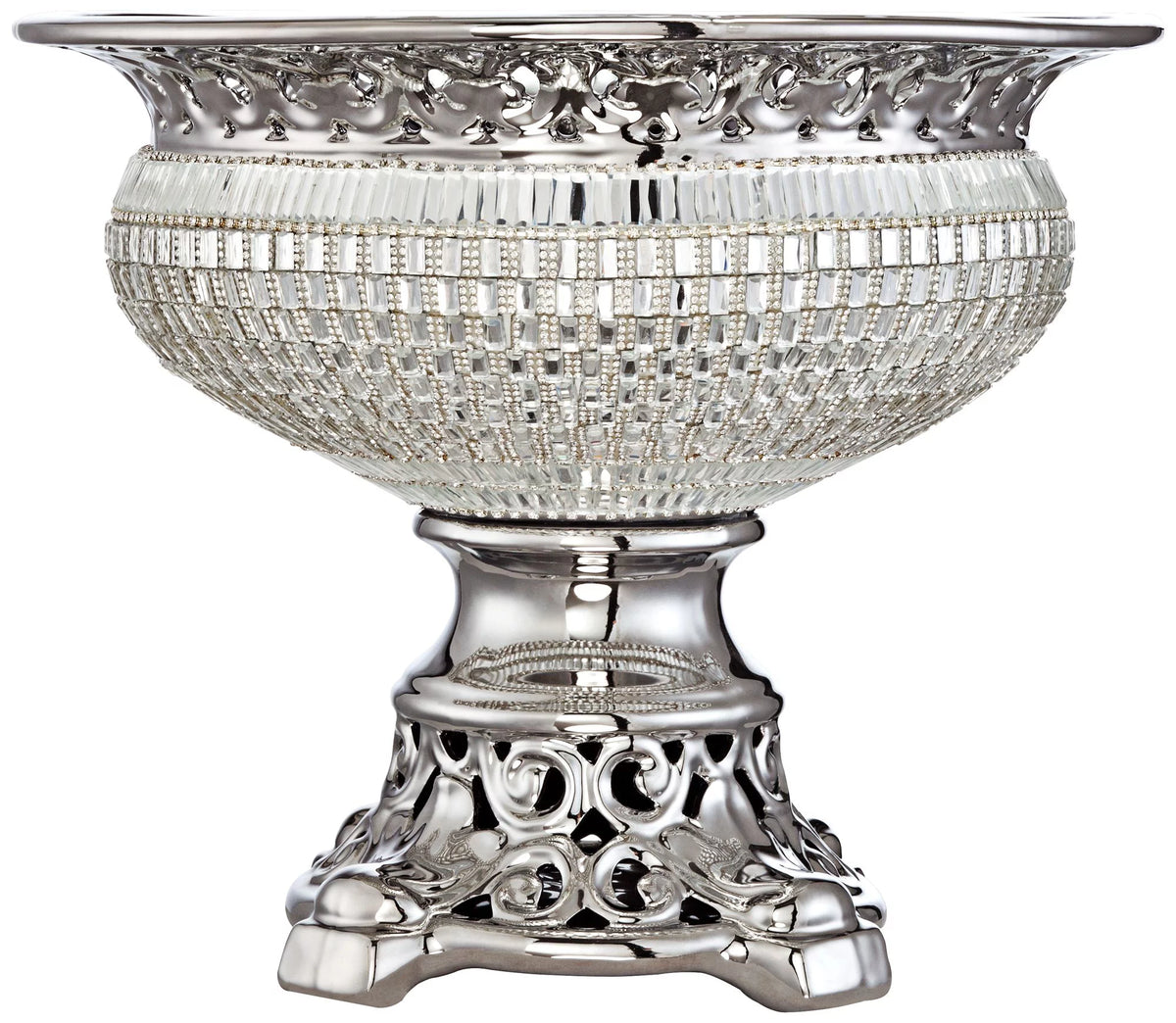 10 1/2" High Crystal and Silver Ceramic Bowl Z998285