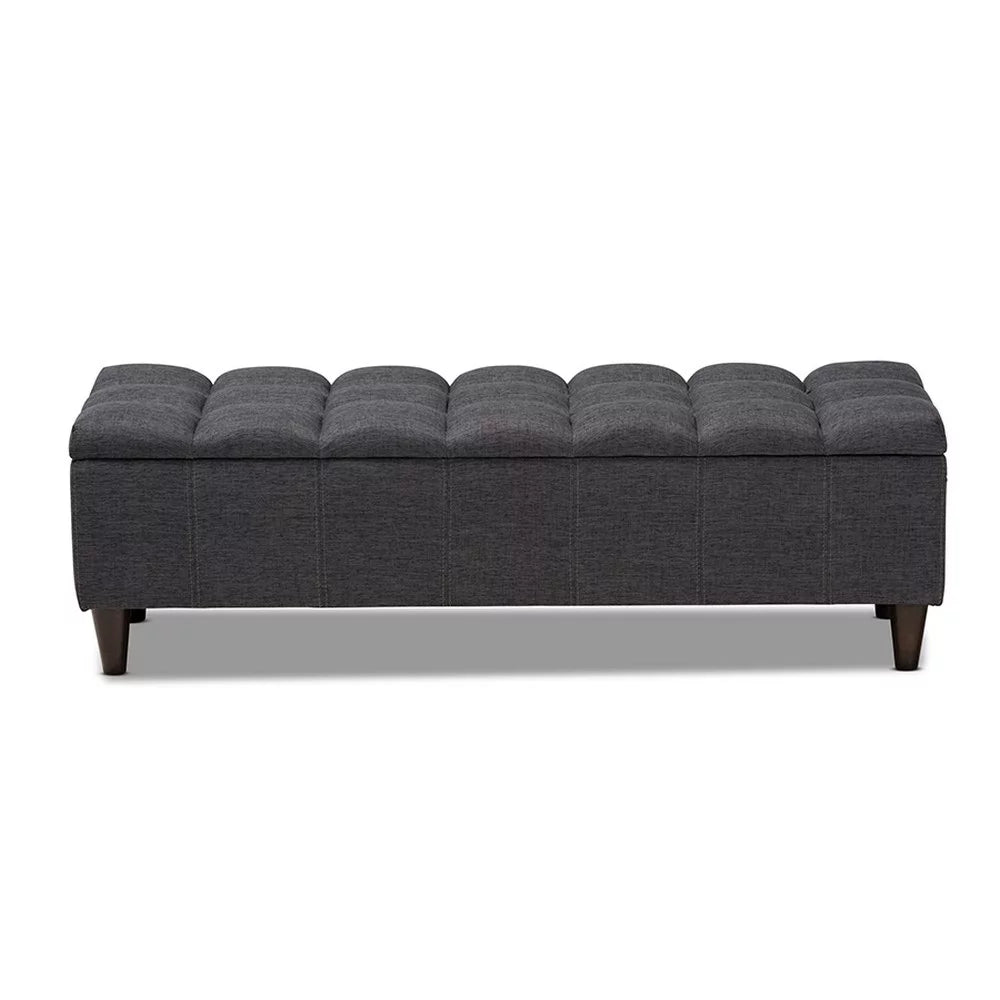 Charcoal Fabric Upholstered Wood Storage Bench Ottoman S9178