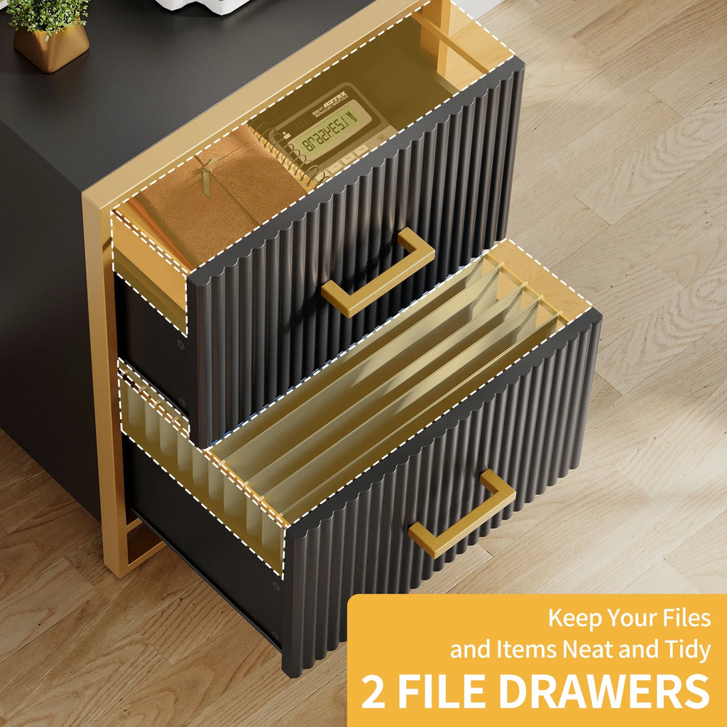 2 Drawer Wood File Cabinet with Metal Legs V16649