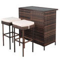 3PCS Patio Rattan Wicker Bar Table Stools Dining Set Brown G3901