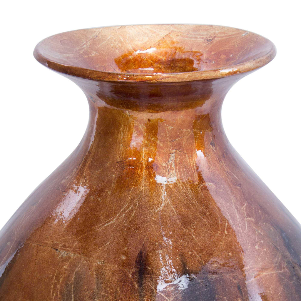 Bronze Brown Amber Gray Ceramic Round Water Jar Vase G316