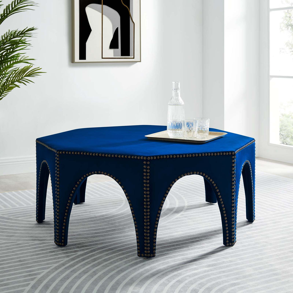 Blue Navy Velvet Ottoman Accent Chair L3647