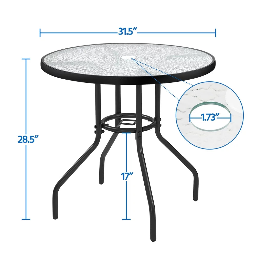 31.5'' Outdoor Patio Round Bistro Table with Umbrella Hole, Black T594