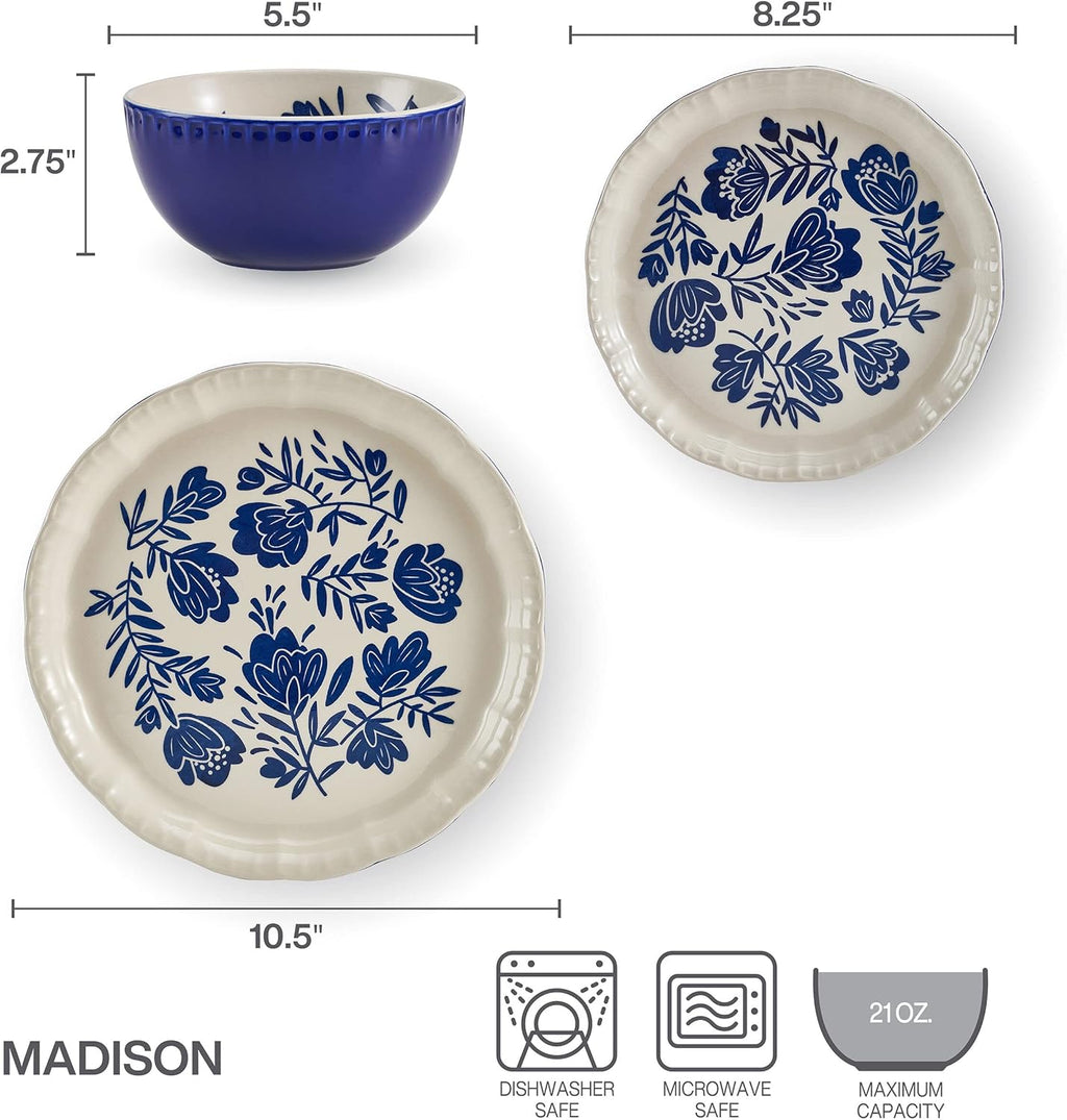 12 Piece Dinnerware Set, Service For 4, Multicolored Y871