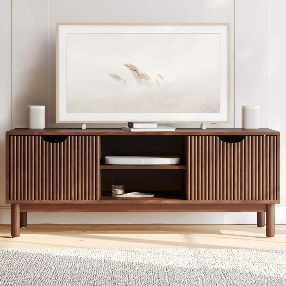 Fluted TV Stand with Shelves Z15430