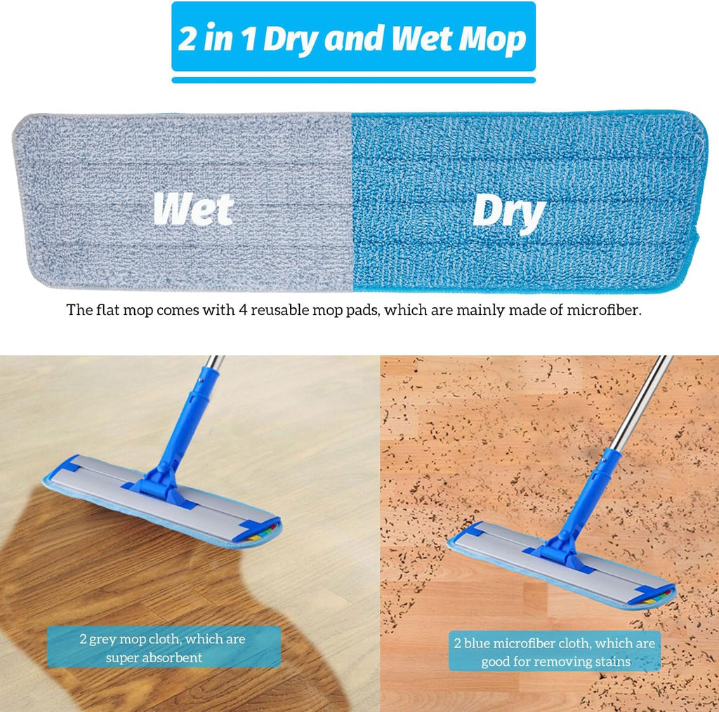 Microfiber Flat Mop with 4pcs Reusable Washable Mop Pads H781173