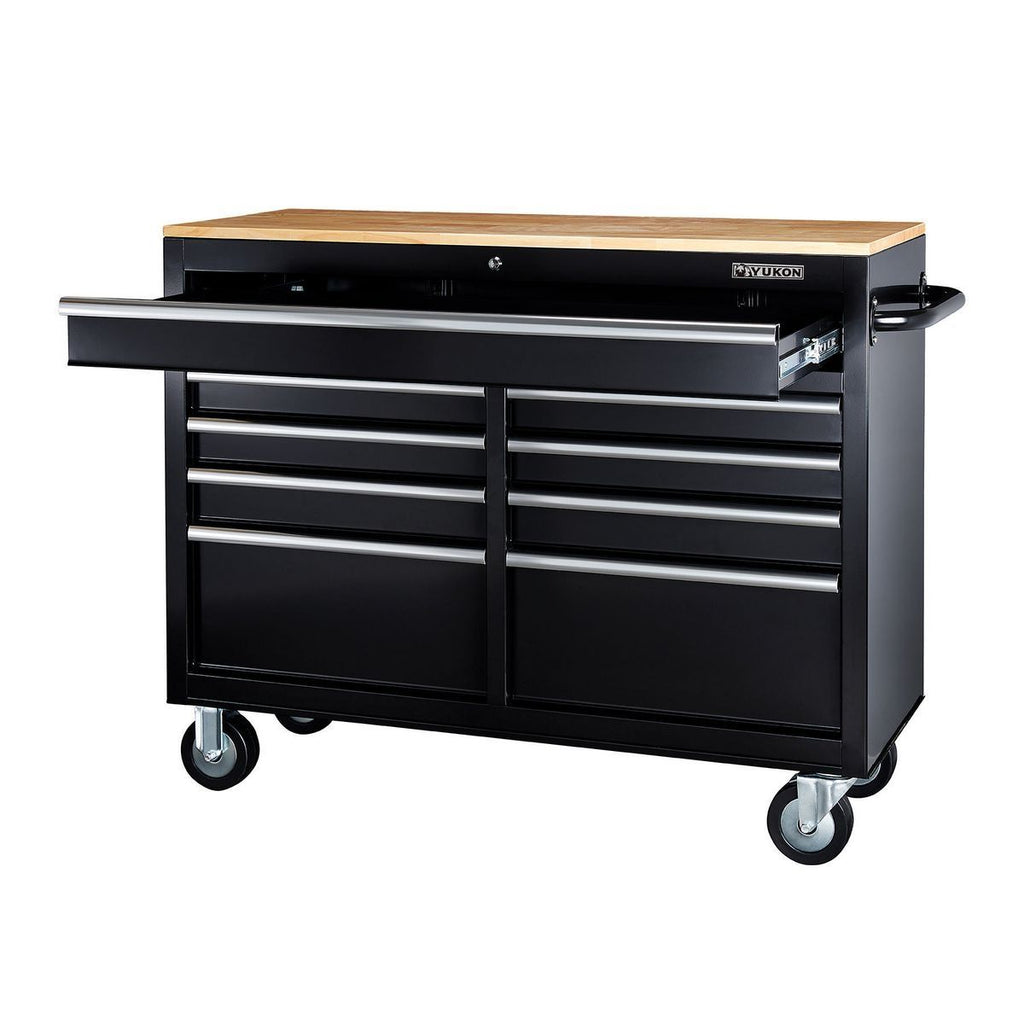 Black 9-Drawer Mobile Storage Cabinet with Solid Wood Top P115717