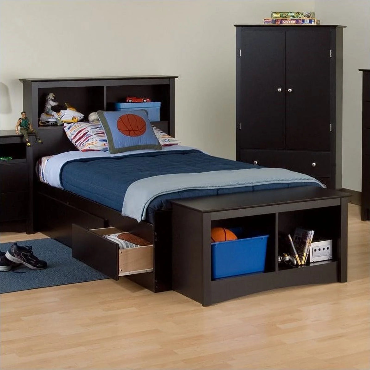 Black Twin Platform Storage Bed E7815