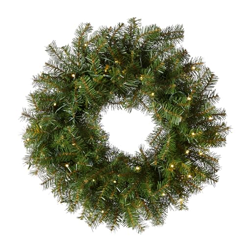 Pre-Lit Artificial Christmas Wreath, Green, 24 Inches L28838