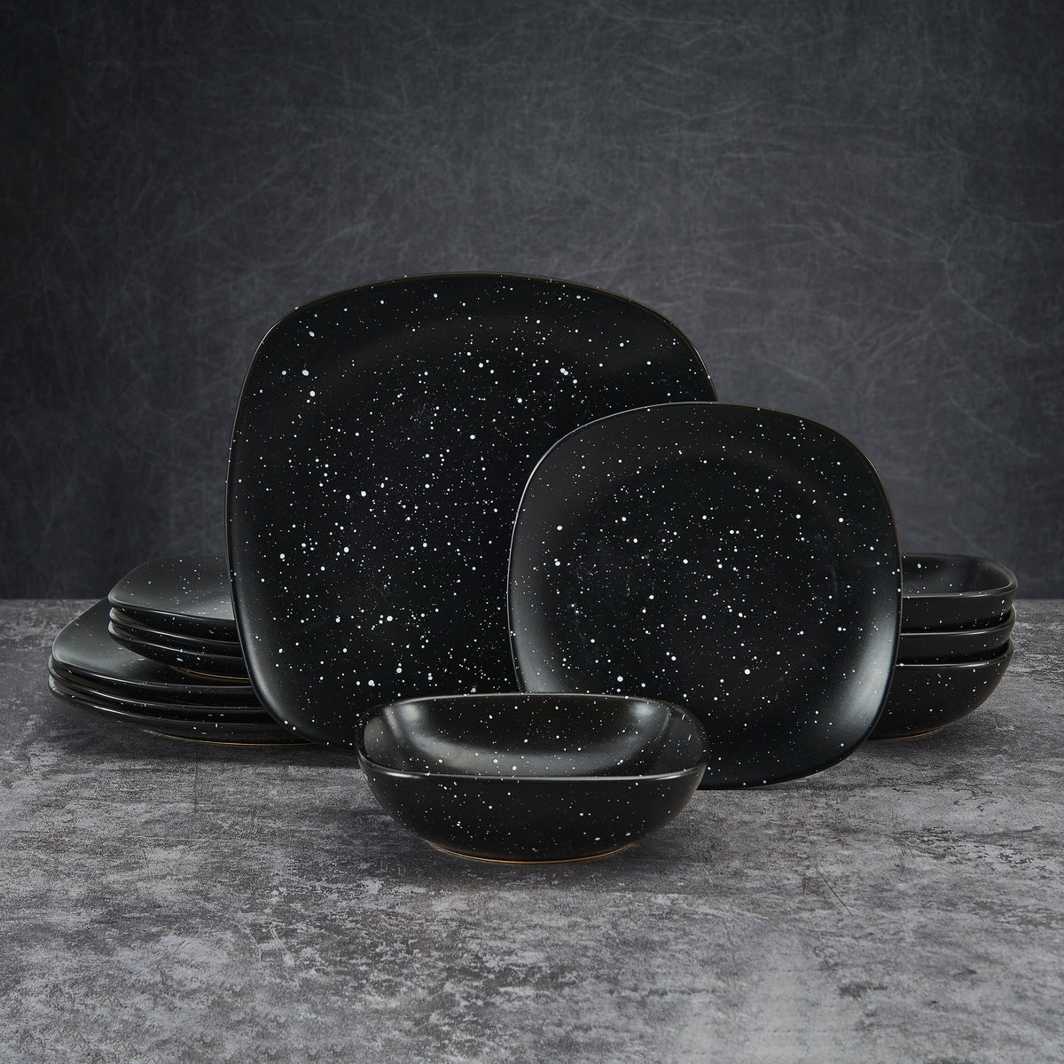 12-piece Black Speckle Stoneware Dinnerware Set K728
