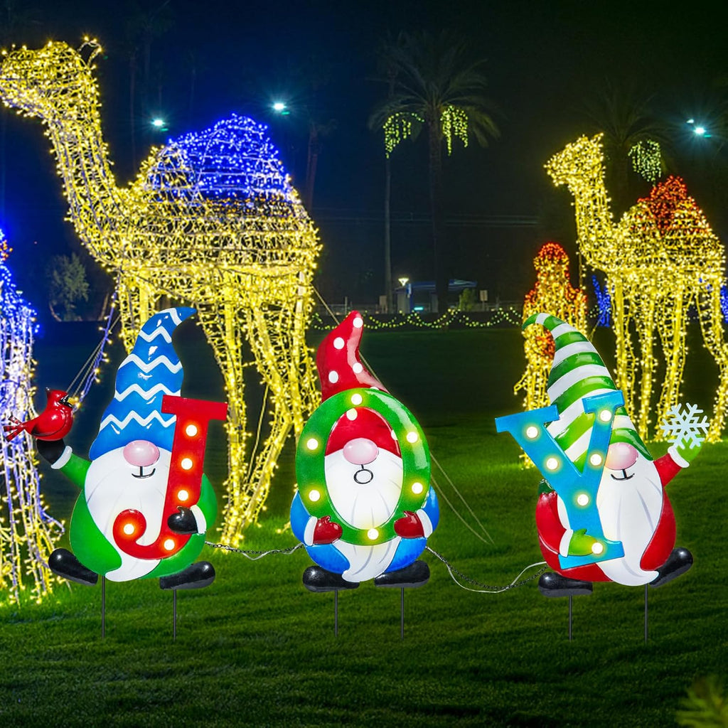 3 PCS Metal Christmas Yard Stakes with Led Light S52507