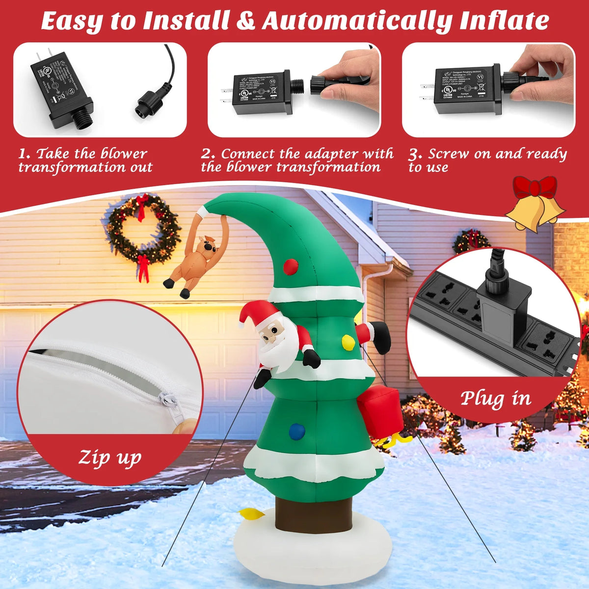 8 FT Inflatable Christmas Tree with Santa Claus A891916
