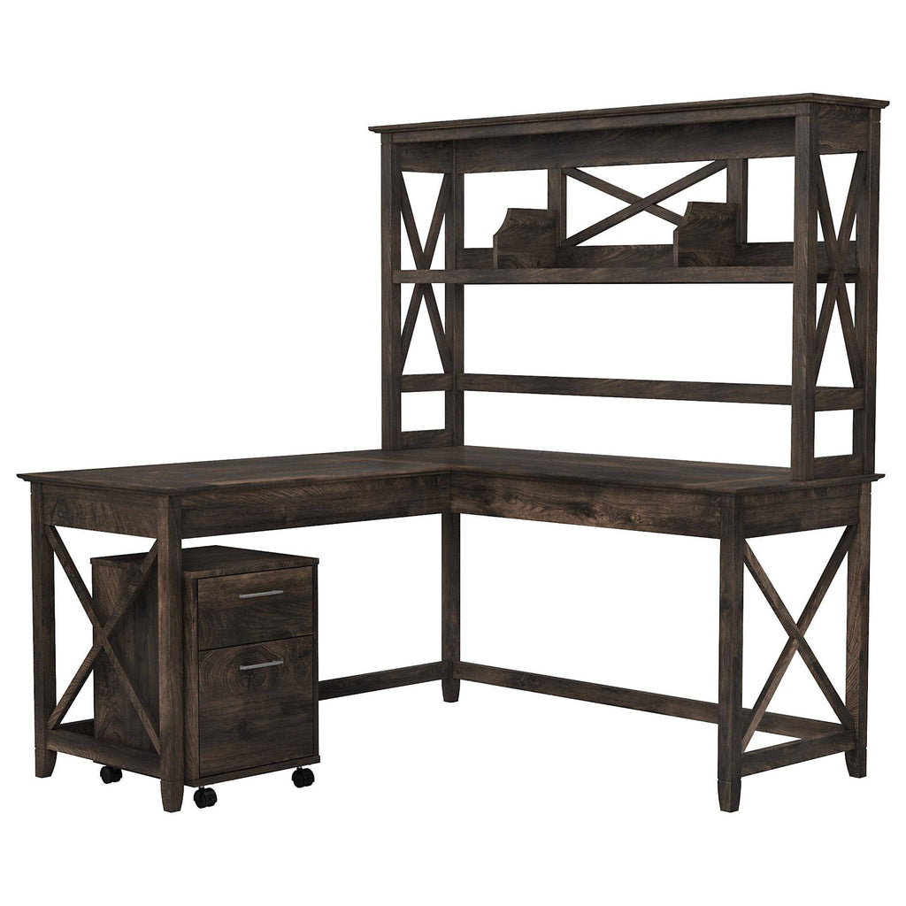 Dark Gray Hickory L Shaped Desk with Hutch and 2 Drawer Mobile File Cabinet R935