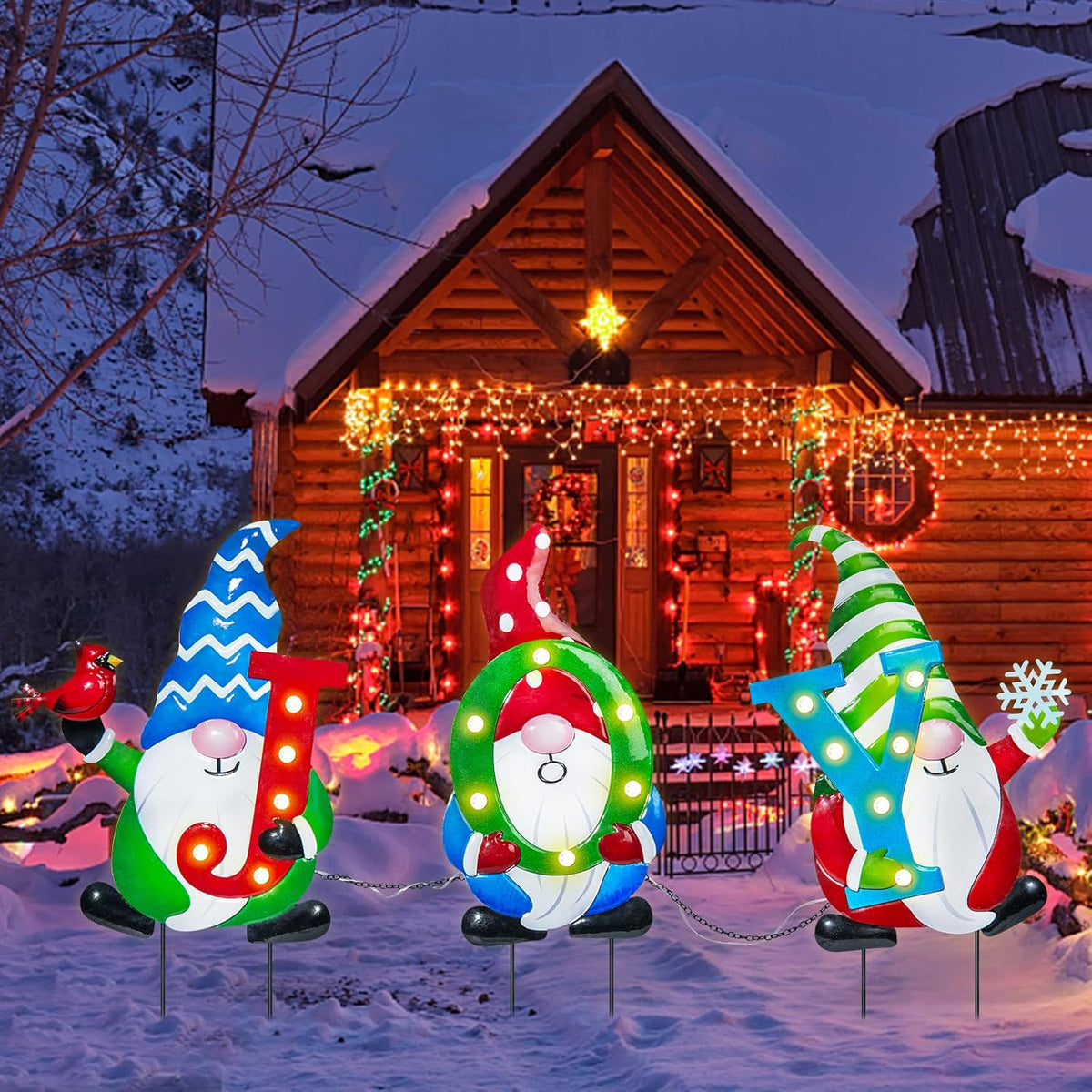 3 PCS Metal Christmas Yard Stakes with Led Light S52507