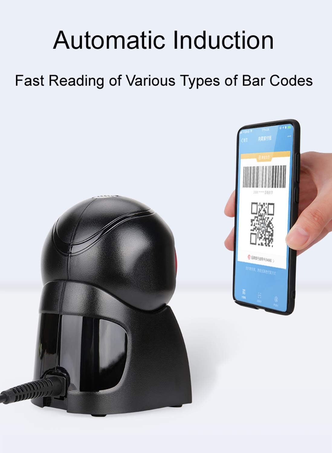 2D Barcode Scanner Desktop USB Wired Omni-Directional Hands-Free Automatic Barcode Reader Support 1D and QR-Code for Screen Scanning POS System L940614