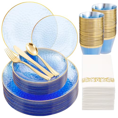 350 Pcs Blue Plastic Plates Dinnerware Set U2103