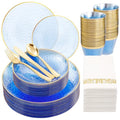 350 Pcs Blue Plastic Plates Dinnerware Set U2103