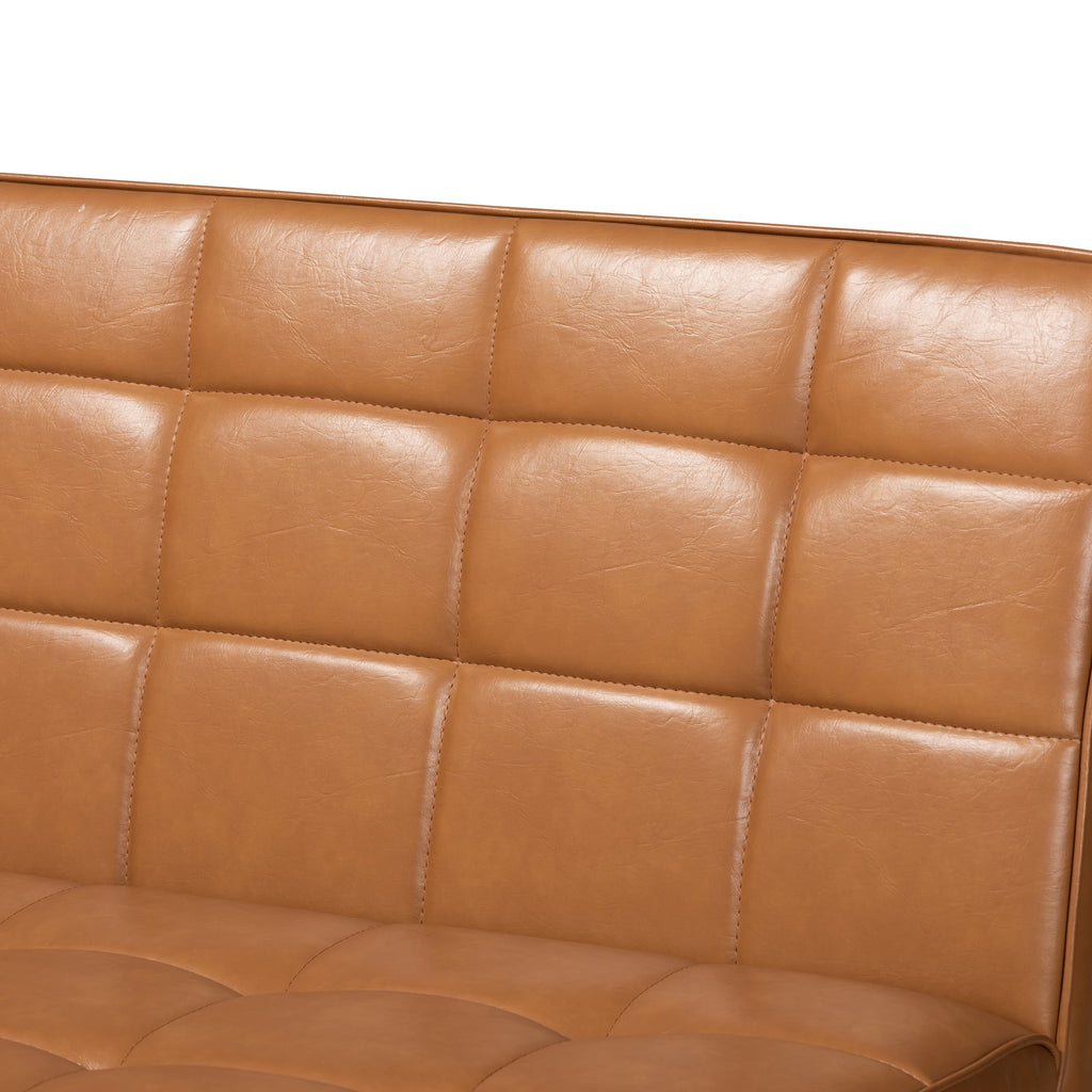 Tan Faux Leather Upholstered Walnut Brown Wood 2-Piece Dining Nook Banquette Set D944
